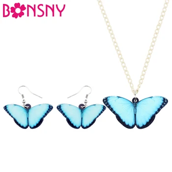 Bonsny Akryl Blue Morpho Motýľ Hmyzu Šperky, Náušnice, Sety Náhrdelník Darček Pre Ženy, Dievčatá, Dámy Jar Leto Príslušenstvo