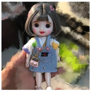 16 cm Módne Mini Parochňu BJD Bábika Hnuteľného Spoločné Dievča Bábiky 3D Veľké Oči Krásne Roztomilé DIY Hračka Bábika s Oblečenie, Šaty Bábiky