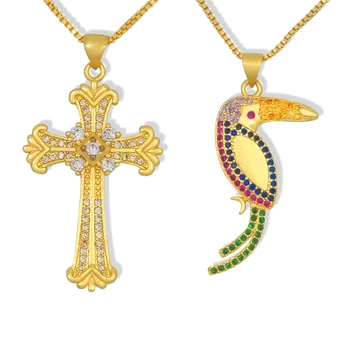 Zirkónmi Kríž Náhrdelník Šperky pre Ženy, Dar Kresťanskej Jemné Multicolor Crystal Kameň Vták Prívesok Náhrdelník Collier