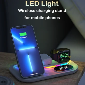 LED Bezdrôtový rýchlo nabíjacia Stanica 30W 4in1 Bezdrôtová Nabíjačka Pre Samsung S21 S20 pre iPhone 12 13 Apple Hodinky s Zobrazenie Času