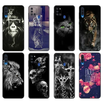 Black tpu puzdro Pre Samsung Galaxy A50 50. A30S A10 A11 A21S A31 A41 A51 A71 M21 M30S S10 LITE Kryt mačka, pes, tiger, medveď kvet