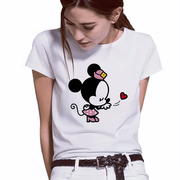 Disney Tričko Ženy Krátky Rukáv O Krk Voľné Minnie Myši Tlač Tričko Dámske Letné Dievčatá Tee Tričko Topy Camisetas Mujer