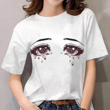Vtipné Žien T-Shirt Roztomilý Kreslený Top Krásne Oči Tlačiť Veľké Voľné Oblečenie, Y2k Fashion T-Shirt Pre Ženy