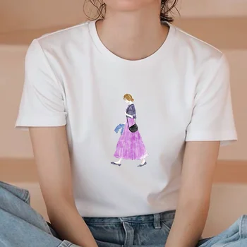 Ženy Akvarel tričká Krátky Rukáv, Leto, Jeseň Dámy Tlač Lady Dámske Grafické Tričko Ženský Čaj Farbu Maľby T-Shirt Top