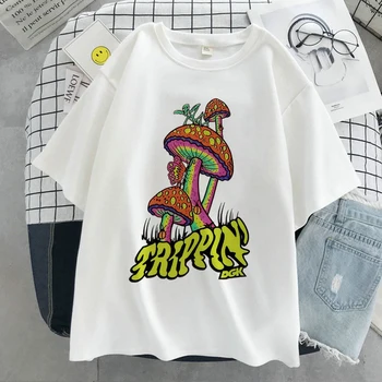 Huby Graffiti Vytlačiť T-shirt Ženy Harajuku Estetickej Bielej Hore Bežné Tričko 2021 Nové Letné Módy Y2k Koop Žena T Tričko