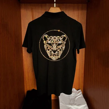 Nové Leopard Hot Diamond Nádherné Remeslo pánske T-Shirt Voľné Bavlna Priedušná Polo Mikina Topy Letné Oblečenie