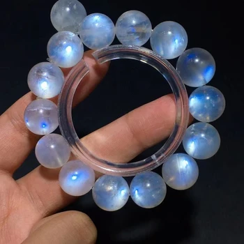14 mm Skutočné Prírodné Modré Svetlo Moonstone Jasné, Okrúhle Korálky Náramok Ženy Muži Šperky Moonstone Korálky AAAAA