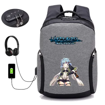 anime Sword Art Online batoh USB nabíjanie Laptop taška Mužov desing Anti thief Cestovné nepremokavé školský batoh 16 štýl
