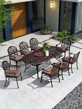 Vonkajšie stoly a stoličky dvore je vonkajšie liateho hliníka gril stolný vila záhrada, terasa dlhý stôl vonkajší stôl a stoličky