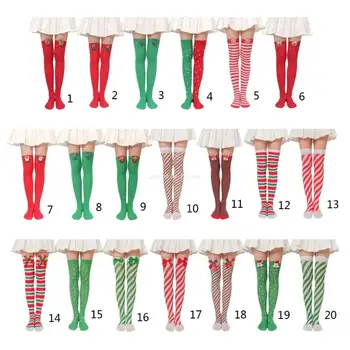 Ženy Vianočné Hodvábne Nad Kolená Dlhé Ponožky Roztomilý 3D Plyšové Hračky Bowknot Uhlopriečka Prekladané Dovolenku Strany Stehna Vysokej Pančuchy
