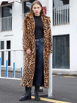 Zimné Bežné Leopard Tlač Umelé kožuchy Ženy 2022 Módne Teplej Polovici dlho Plyšové vrchné oblečenie Faux Králik Kožušiny Fuzzy Kabát Streetwea