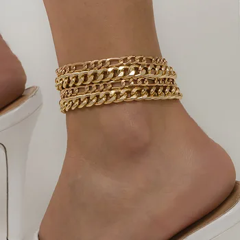 Viacvrstvové Zlatá Farba Kovu Anklet Nastaviť Žien 2022 Vintage Sandále Naboso Lete Náramky Dievčatá Glamour Módne Šperky