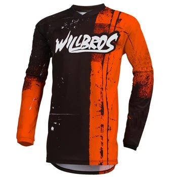 MTB Bike Jersey Cyklistické Willbros Dlhý Rukáv Motocross Závodné Motorových Skúter Offroad Letné T-shirt Orange Mens Black