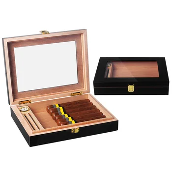 Cedar cigaru vlhkosti box mini prenosné cigaru box klavírny lak so zobrazenie okna okno