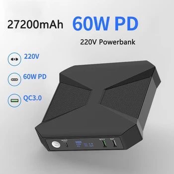 27200mAh Power Bank s 220V 120W (AC) Výstup PD 60W, Rýchle Nabíjanie Powerbank pre iPhone 13 Huawei Xiao Samsung Notebook Powerbank