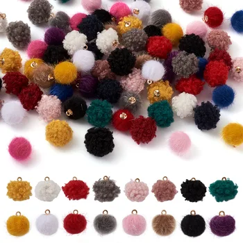 pandahall 1 Sada Textílie Kožušiny Pompom Charms zakrytou Kolo Loptu Perličiek Prívesky, Zmiešané Farby pre Keychain Náušnice Šperky Robiť