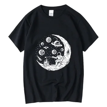 2022 pánske T-shirt Vysoko Kvalitnej 100% bavlny Zábavné astronaut mesiac grilovanie tlač príležitostné voľné pohode mužov o-neck t-shirt tee topy
