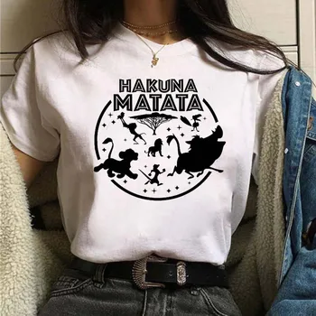 Disney Karikatúry Hakuna Matata Lion King Vytlačené Ženy Tričko Harajuku 90. rokov Ullzang Žena T-shirt Cartoon Tričko Grafické Deti Hore