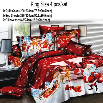 4 ks Vianočné posteľná bielizeň Nastaviť 3D Vytlačené Deka Kryt posteľná bielizeň Kráľovná Cumlík Vianočné Duvet Set s obliečka na Vankúš