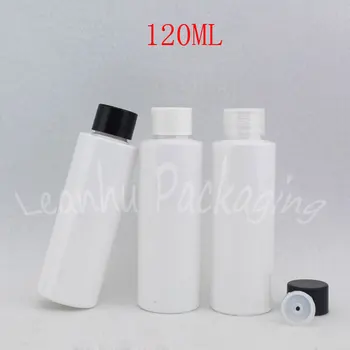 120ML Biele Plastové Ploché Ramenný Plastové Fľaše , 120CC Lotion / Toner Čiastkové plnenie do fliaš , Prázdne Kozmetické Kontajner ( 50 PC/Lot )