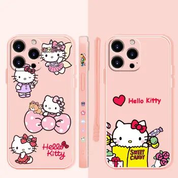 Hello Kitty Krása Zdobiť Námestie Kvapaliny Telefón puzdro Pre Apple iPhone 14 13 12 11 Pro Max 13 12 Mini XS XR X 7 8 6 6 Plus Kryt