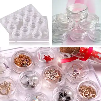 12Pcs Jasné, Plastové Šperky Perličiek Úložný Box Malé Okrúhle Nádoby Nádoby tvoria Organizátor Boxy Kozmetické Prenosné Nail Art Box