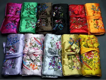 Veľkoobchod 5 ks Čínskych Vintage Embroidere Hodváb Šperky Kotúčoch Puzdro Darčekové tašky Kabelky pre Cestovanie