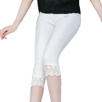 Ženy Tenké Letné čierne Biele Nohavice Dámske Elastické Slim čipky Nohavice Legíny Dĺžke Ceruzky Capris Nohavice