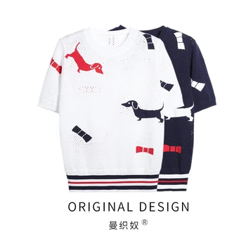 TB-Krátke rukávy T-shirt dámske jarné top dizajn zmysel nika hit farba šteňa luk pletené klesnutie tričko s ins tide