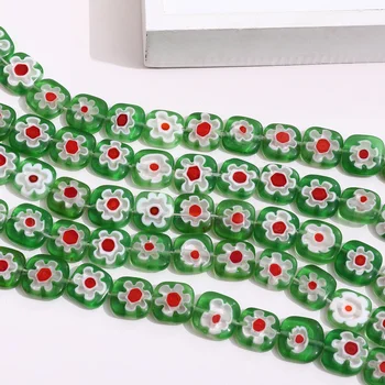 11 mm Námestie Kontrastné Farby Kvetu Sklo Voľné Korálky DIY Handmade Náušnice Šperky Náramok, Náhrdelník Príslušenstvo Materiál