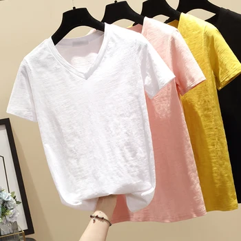 Gkfnmt Letné Tričká Topy Tvaru Krátky Rukáv Kórejský Štýl Tričko Žena T Shirt Ženy Bavlna 2021 Nové Módne Tee Tričko Femme Ružová