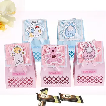 24pcs Nový Príchod Dieťa Narodeniny Candy Boxy Baby Sprcha Prospech Darčekový Balíček Papier Kraft Duté Candy Bag