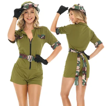 Kamufláž Síl Vojak Catsuits Sexy Halloween Kostým Pre Ženy Cosplay Agent Armády Klobúk Zahrnuté Vojenskú Uniformu