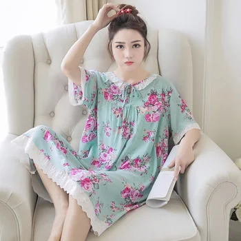 Letné Vintage Nightgowns Kolo Krku Dámy Šaty Princezná Čipky Golier Sleepwear Kvetinový Domov Šaty Pohodlné Nightdress