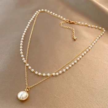 Super Krásne Perly Dvojité Náhrdelník Luxusný Perlový Prívesok Módne Ženy Náhrdelník Strany Darček Šperky