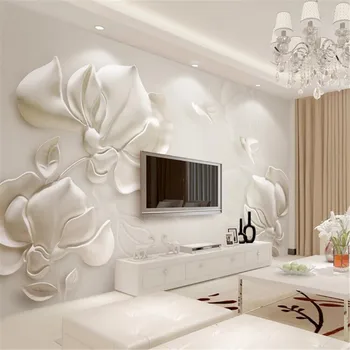 Milofi vlastné veľké tapety nástenná maľba jednoduché sadrové úľavu magnolia lietajúci vták biely 3d stereo TV pozadí na stenu